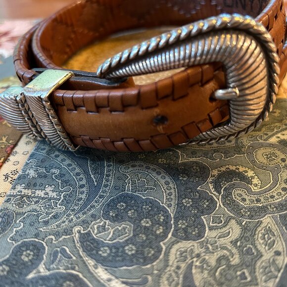 Vintage Onyx Leather Belt, Sz 34 - Picture 1 of 5